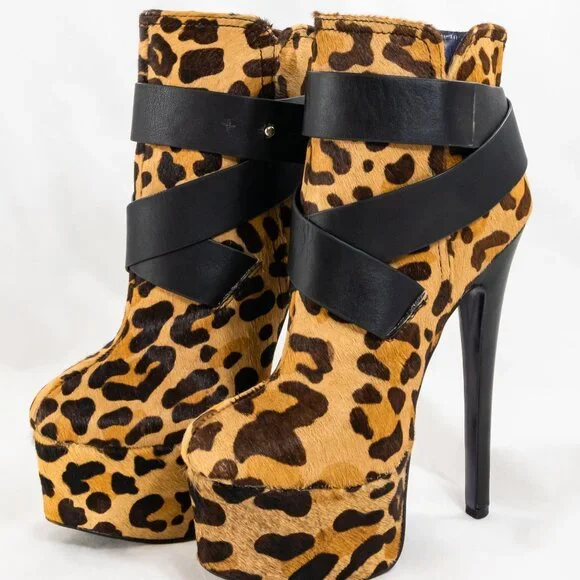 Vintage Y2K London Trash LT-Monsta Leopard Stiletto Platform Booties 7.5 - Picture 3 of 7